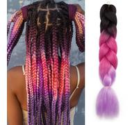 TESS 24 Inch Braiding Hair Festival Accessories DIY Rainbow Twisted Hair Extensions Crochet Synthetic Wig for Women UK 3 Colours #12 Black & Pink & Blue