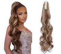 TESS 24 Inch Claw Clip Ponytail Hair Extensions Curly Wavy Ponytail Extension #Light Brown Mixed Ash Blonde Hair Extension for Women 150g