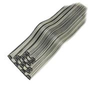 TESS 24 Inch Clip in Hair Extensions 6 PCS 16 Clips (140 g) Natural Long Straight A1 Synthetic Fibers Full Head Double Weft Hair Pieces for Women UK #H73 Black & Off-White