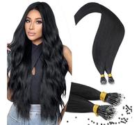 TESS 24 Inch Nano Beads Hair Extensions 100% Real Human Hair 50 Strands 35g #01 Jet Black Cold Fusion Rings Included