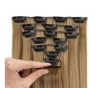 TESS 26 Inch Clip in Hair Extensions 8 PCS 17 Clips (175 g) Natural Long Straight A1 Synthetic Fibers Full Head Double Weft Hair Pieces for Women UK #H33 Medium Brown & Dark Blonde