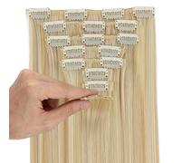 TESS 26 Inch Clip in Hair Extensions 8 PCS 17 Clips (175 g) Natural Long Straight A1 Synthetic Fibers Full Head Double Weft Hair Pieces for Women UK #H39 Ash Blonde & Bleach Blonde