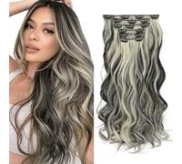 TESS Blonde Curly Hair Extensions Clip in 22 Inch 6PCS 16 Clips Heat Resistant Synthetic Wig Tangle-Free Double Weft Hair Pieces for Women UK 150g #1BH613 Balayage Natural Black & Bleached Blonde