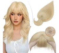 TESS Blonde Real Human Hair Topper With Fringe For Thinning Hair Women With Bangs Mono Base Natural Crown Hairpiece Short - #613 Bleached blonde - 10 Inch