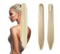 TESS Claw Clip in Ponytail Hair Extensions, 21 Inches Straight Ponytail Extension #613C Bleach Blond Hair Extensions Clip in Blonde for Women 140g