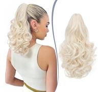 TESS Claw On Ponytail Extension Matte Material 14 Inch/37cm Curly Wavy Clip In Pony tail Synthetic Hairpiece, Beige Blonde