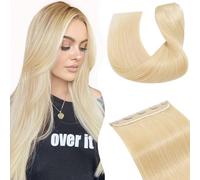 TESS Clip In Hair Extension Blonde,Hair Extensions Real Human Hair One Peice 5 Clips Straight Natural Hairpieces for Womens/Girls(#613 Bleached blonde,12 Inch)