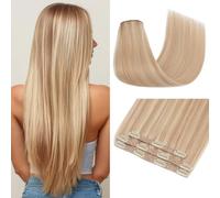 TESS Clip in Hair Extensions 100% Real Human Hair 3PCS 11Clips Straight Weft Multiple Uses Add Hair Volume and Highlights for Women UK - 10 inch - 1#18P613 Ash Blonde & Bleach Blonde