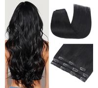 TESS Clip in Hair Extensions 100% Real Human Hair 3PCS 11Clips Straight Weft Multiple Uses Add Hair Volume and Highlights for Women UK - 16 inch - 1#01 Jet Black