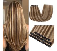 TESS Clip in Hair Extensions 100% Real Human Hair 3PCS 11Clips Straight Weft Multiple Uses Add Hair Volume and Highlights for Women UK - 12 inch - 1#4P27 Medium Brown & Dark Blonde