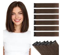 TESS Clip in Hair Extensions 100% Real Human Hair 6PCS 6Clips Straight Weft Multiple Uses Add Hair Volume and Highlights for Women UK - 20 inch - 2#02 Dark Brown