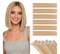 TESS Clip in Hair Extensions 100% Real Human Hair 6PCS 6Clips Straight Weft Multiple Uses Add Hair Volume and Highlights for Women UK - 10 inch - 2#12P613 Golden Brown & Bleach Blonde