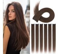 TESS Clip in Hair Extensions for Women UK Real Human Hair Multiple Uses Straight Highlights Weft 6PCS 6 Clips #02 Dark Brown 16 inch