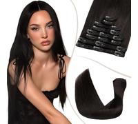 TESS Clip in Hair Extensions Real Human Hair 8 Pieces 18 Clips Natural Straight Handmade Seamless Instant Volume & Length for Women UK #1B Natural Black #18 inch 140g