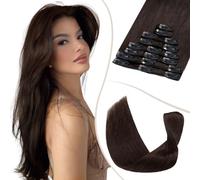 TESS Clip in Hair Extensions Real Human Hair 8 Pieces 18 Clips Natural Straight Handmade Seamless Instant Volume & Length for Women UK #02 Dark Brown #16 inch 130g