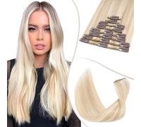 TESS Clip in Hair Extensions Real Human Hair 8 Pieces 18 Clips Natural Straight Handmade Seamless Instant Volume & Length for Women UK #18P613 Ash Blonde & Bleach Blonde #18 inch 140g