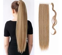 TESS Clip in Ponytail Extension Blonde 23",Hair Extensions Ponytail Synthetic Wrap Around Long Straight Fake Pony Tails Hair Pieces for Women(#27/613)