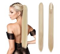 TESS Clip in Ponytail Extension Claw, 26 Inches Hair Extensions Synthetic Straight Ponytail Clip in #86/613 Golden&Bleach Blond Hair Pieces for Women 150g