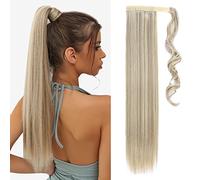 TESS Clip In Ponytail Hair Extensions Blond 23 Inches, Ash Blonde Balayage Straight Hair Extensions Clip In Ponytail 90g Fake Extension
