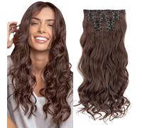 TESS Curly Hair Extensions Clip in 22 Inch 6PCS 16 Clips Heat Resistant Synthetic Wig Tangle-Free Double Weft Hair Pieces for Women UK 150g #2/33 Mix Dark Brown & Dark Auburn