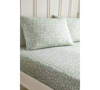 Dreams & Drapes - Sage Green Floral Fitted Sheet (190 x 140 x 28cm) - Luxury Polycotton Bed Sheet - Matching Duvet Cover Available - Green Bed Sheet with Leaf