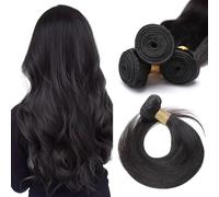 TESS Hair Extensions for Women UK Invisible Double Weft Weave Real Human Natural Straight Hair Bundles 100g 26 Inch #1B Natural Black