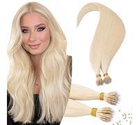 TESS Hair Extensions Nano Beads Real Human Hair Nano Ring Tip Included #70 Ultra Platinum Blonde - Cold Fusion 50 Strands 35g - 20 Inch