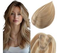 TESS Hair Topper Human Hair,Hair Toppers For Thinning Hair Women Real Hair Lace Base 8 * 10 CM Hair Extenstions Hair Peices(#12P613 Golden Brown & Bleach Blonde,10inch)