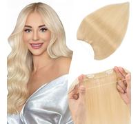 TESS Halo & Clip in Hair Extension 100% Real Human Hair Wig One Piece Adjustable Invisible Transparent Wire with 2 Secure Clips for Women UK #60 Platinum Blonde 14 inch 60g