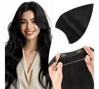TESS Halo & Clip in Hair Extension 100% Real Human Hair Wig One Piece Adjustable Invisible Transparent Wire with 2 Secure Clips for Women UK #01 Jet Black 16 inch 65g