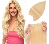 TESS Halo & Clip in Hair Extension 100% Real Human Hair Wig One Piece Adjustable Invisible Transparent Wire with 2 Secure Clips for Women UK #613 Bleached Blonde 20 inch 70g