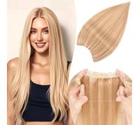 TESS Halo & Clip in Hair Extension 100% Real Human Hair Wig One Piece Adjustable Invisible Transparent Wire with 2 Secure Clips for Women UK #12P613 Golden Brown & Bleach Blonde 14 inch 60g