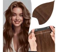 TESS Halo & Clip in Hair Extension 100% Real Human Hair Wig One Piece Adjustable Invisible Transparent Wire with 2 Secure Clips for Women UK #04 Medium Brown #16 inch