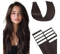 TESS Human Hair Tape in Extensions Invisible Thin Type 10 Pcs 15G Tape Hair Extensions Lightweight 22 Inch Straight Long #1B Natural Black
