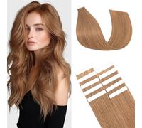 TESS Human Hair Tape In Extensions Real Hair Invisible Thin Type 10 Pcs 15G Lightweight For Highlight Straight - #06 Light Brown - 16 Inch