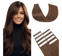 TESS Invisible Tape In Hair Extensions Human Hair Real Hair Thin Type 10 Pcs 15G Lightweight For Highlight Straight Long - #04 Medium Brown - 20 Inch