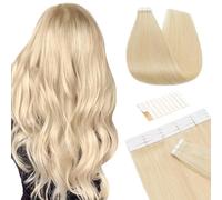 TESS Invisible Tape in Hair Extensions Real Human Hair 20PCS Hair Loss Cover or Highlights Reusable Glue Tape Hair Pieces for Women UK #613 Bleached Blonde 12 Inch