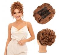 TESS Messy Curly Hair Bun Clip In Comb Chignon Auburn Brown