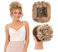 TESS Messy Curly Hair Bun Clip In Comb Chignon Caramel Balayage Blonde