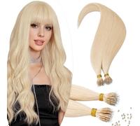 TESS Nano Beads Hair Extensions 100% SSS Grade Real Human Hair for Women UK #60 Platinum Blonde 16 Inch 35g (Nano Rings Tip Included)