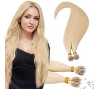 TESS Nano Beads Hair Extensions 100% SSS Grade Real Human Hair for Women UK #613 Bleached Blonde 14 Inch 35g (Nano Rings Tip Included)