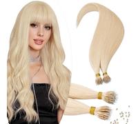 TESS Nano Beads Hair Extensions Real Human Hair Nano Ring Tip Included #60 Platinum Blonde - Cold Fusion 50 Strands 35g - 22 Inch