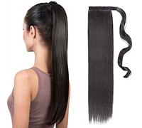 TESS Ponytail Hair Extensions Drawstring Long Hair Straight Black 26 Inches Synthetic Ponytail 100g Fake Natural Black for Women