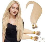 TESS Real Hair Extensions Nano Human Hair Nano Ring Beads Tip Included #613 Bleached Blonde - Cold Fusion 50 Strands 35g - 22 Inch