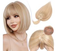 TESS Real Hair Toppers For Women UK Human Hair For Thinning Hair With Bangs Fringe Mono Base Natural Crown Hairpiece Short - #18P613 Ash Blonde & Bleach Blonde - 06 Inch