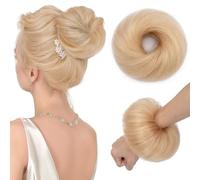 TESS Real Human Hair Bun Elastic Easy Scrunchies Hairpiece Updo Ponytail Extensions Hair Accessories for Women UK #18 Ash Blonde