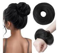 TESS Real Human Hair Bun Elastic Easy Scrunchies Hairpiece Updo Ponytail Extensions Hair Accessories for Women UK #01 Jet Black