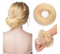 TESS Real Human Hair Bun Elastic Easy Scrunchies Hairpiece Updo Ponytail Extensions Hair Accessories for Women UK #60 Platinum Blonde