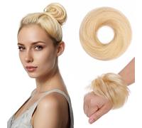 TESS Real Human Hair Bun Elastic Easy Scrunchies Hairpiece Updo Ponytail Extensions Hair Accessories for Women UK #613 Bleached Blonde