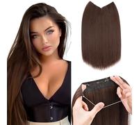 TESS Secret Wire Hair Extension Invisible One Piece Synthetic Hair Extensions Straight Full Thick Long Adjustable Hairpieces for Women (S# Black Brown With Chestnut Brown, 20 Inch(Straight))